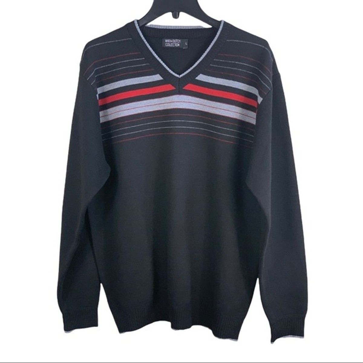 MARX & DUTCH Gray Striped Long Sleeves V-neck Pullover Men's