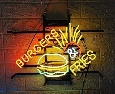 Burgers Fries 24''X20'' Neon Sign Light Lamp Beer Bar Restaurant Wall Decor HA