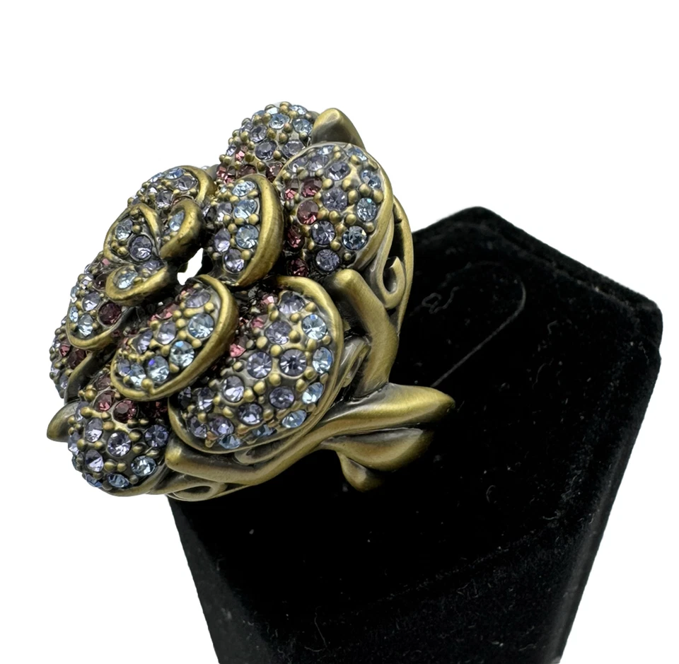 Heidi Daus цветок 3D фиолетовый и розовый Pave кристалл бронзового тона коктейльное кольцо - Изображение 3 из 4