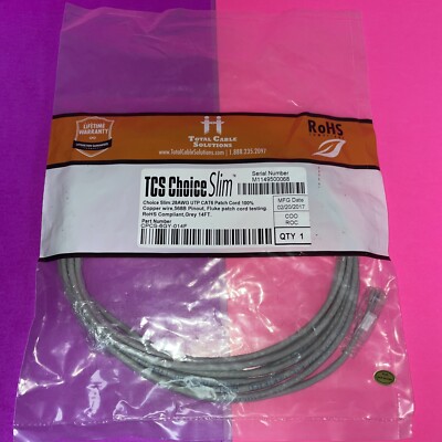 TCS Choice Slim 28AWG UTP CAT6 Patch Cord: 100% Copper Wire 568B Pinout 14FT New