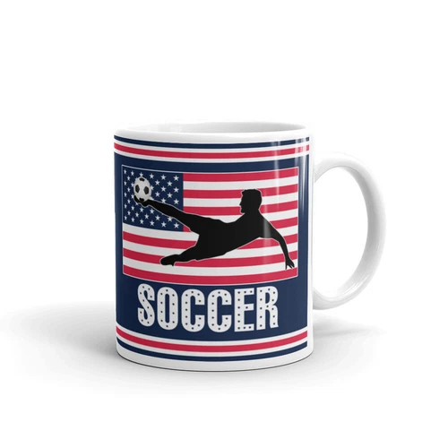 American Pride Soccer Kicking Ball Cup Gift Coffee Tea Ceramic Mug