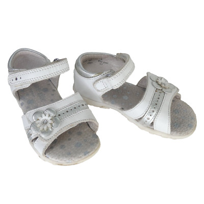 Baby Mädchen Kleinkind Sandalen weiß Leder Blumen verziert Start Rite Größe UK 6F