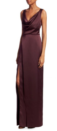 NWT Halston Draped Satin Slip Gown in Syrah 12 $495 - Picture 5 of 6