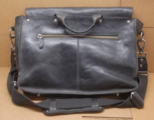WILL Leather Goods Messenger Shoulder Bag Soft Black Leather Plaid Interior - Picture 4 of 22