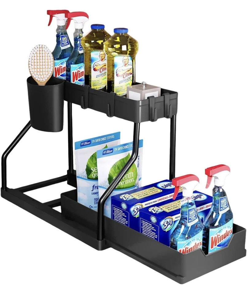 2 PACK X Under Sink Organizer Rack 2 Tier Under Sliding Cabinet Basket Organizer - Image 4 of 4
