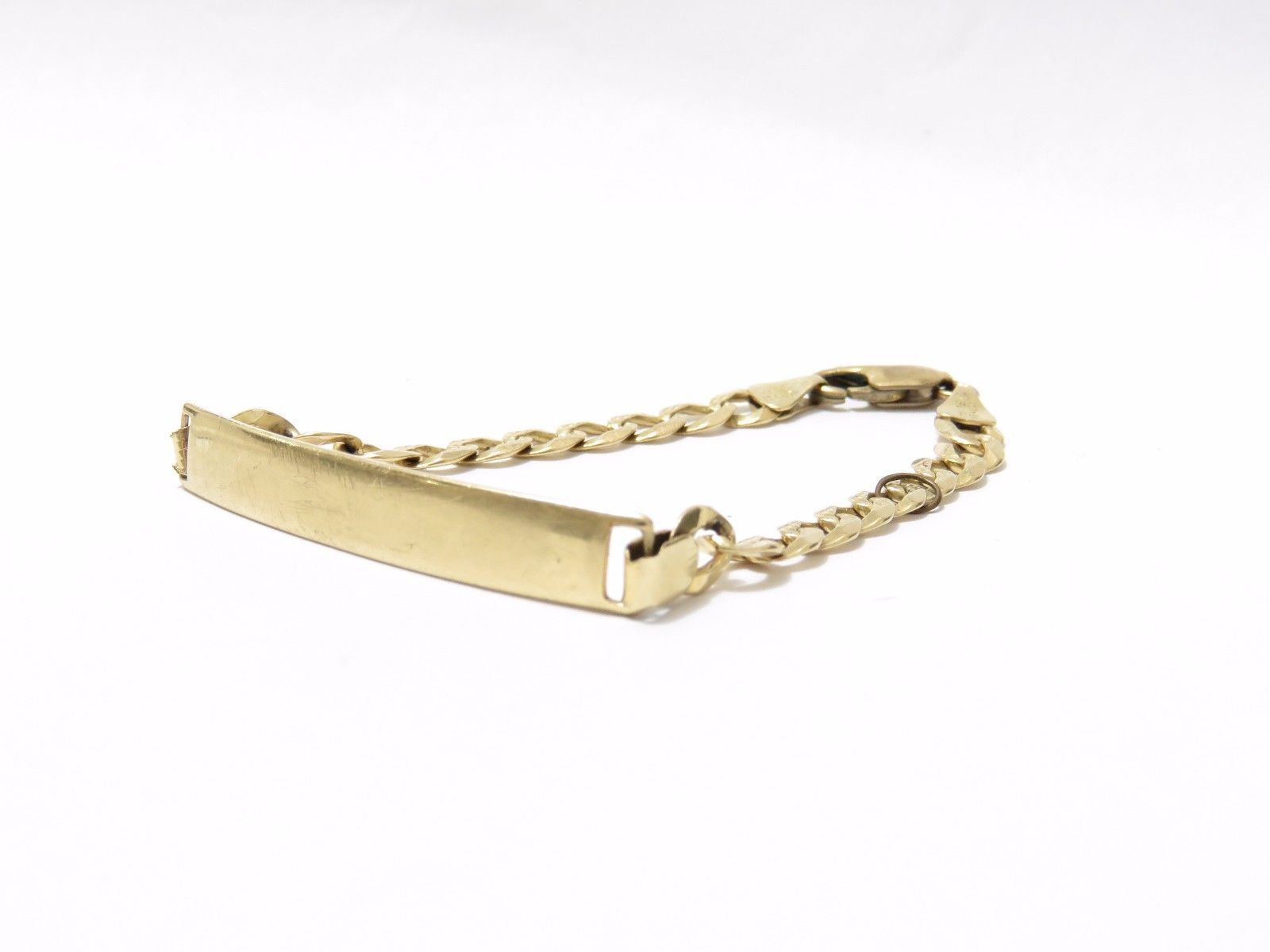 14k Yellow Gold Identification ID Bracelet Italian 7" Gem