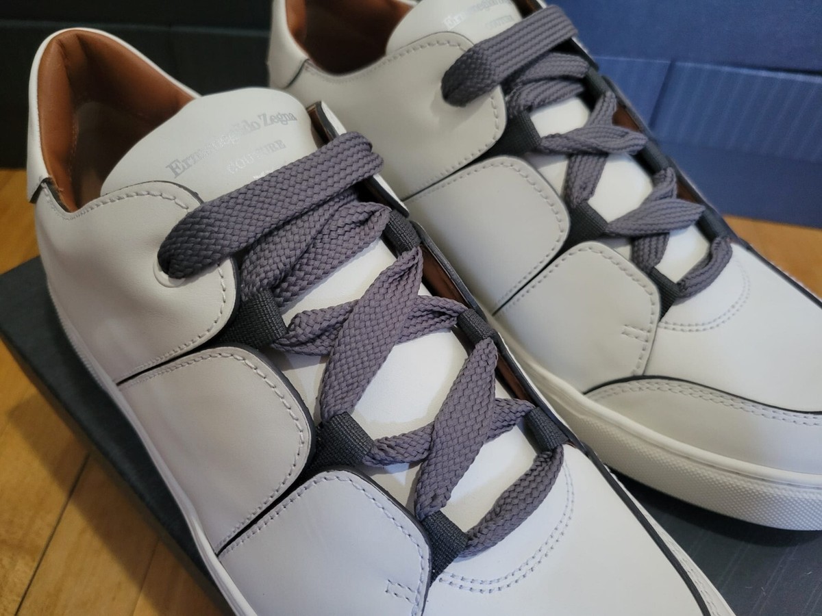 Ermenegildo Zegna Men's Tiziano in White Calfskin Leather Low-Top