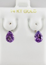GENUINE 2.14 Cts AMETHYST DANGLING EARRINGS 14K WHITE GOLD - Free Certificate