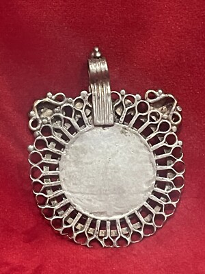 Pendentif En Argent Massif Avec Turquoise - Bijou Ethnique Berbère Touareg, Style XIXe Siècle, Occasion Mais Beau