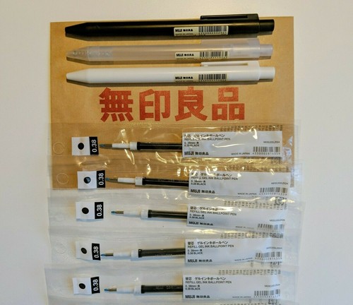 5 Pack Pen Muji Pens Japan Gel Ink Click Cap Black Blue 0.38mm 0.5mm Clicky - Picture 3 of 12