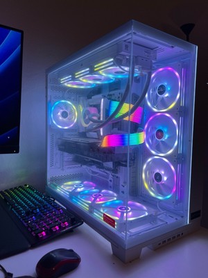 high end gaming pc with Alienware AW3423DWF and electric adjustable wide table