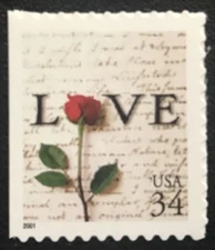 2001 Scott #3498 - 34¢ - LOVE - Booklet Single Stamp - Mint NH
