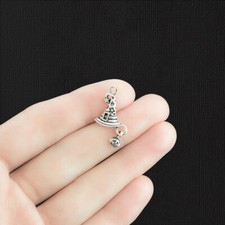 8 Witch Hat Charms Antique Silver Tone with Cute Dangle Pumpkin - SC1112