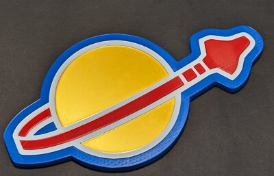 Klassisches Steinspielzeug SPACE LOGO 200mm breit. - 3D gedrucktes Ziegel Spielzeug Logo - Wandbild.