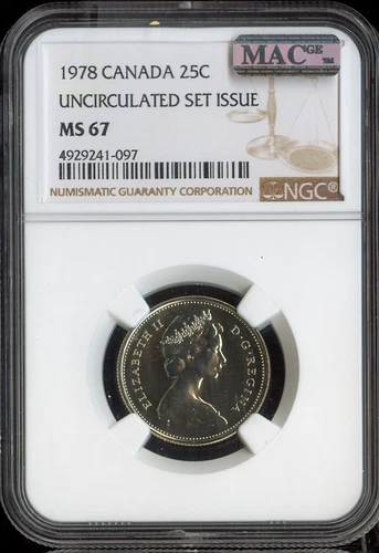 1978 Canada 25 Cents 25C NGC MS67 Quality
