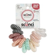 Scunci No-Damage Plastic Coiled Ponytail Hair Ties, Assorted Pastels, 14-Count