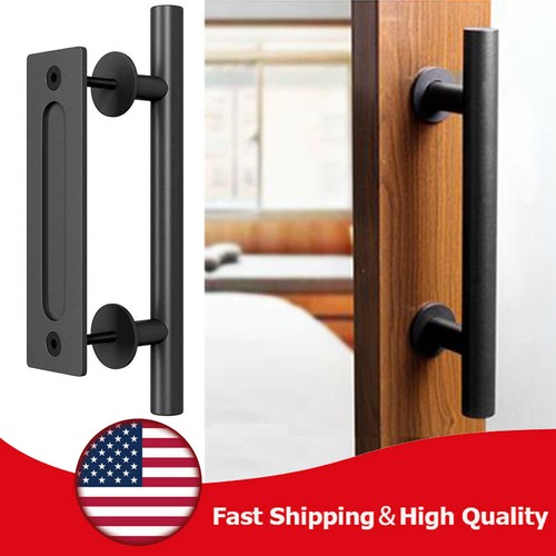 12" Sliding Barn Door Pull Flush Handle Gate Hardware Set Iron Black Heavy Duty