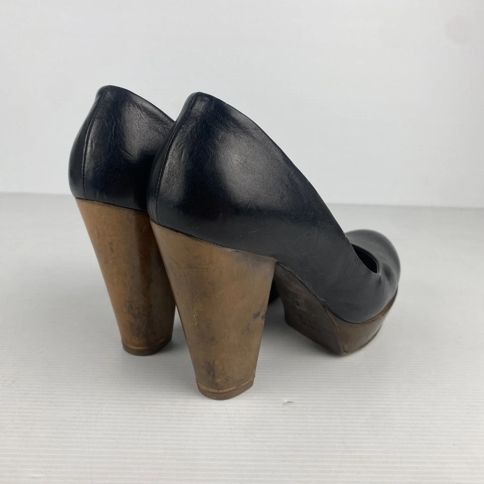 Tacones Moma Mujer 36 Negro Marrón Cuero Madera Código Tacón Plataforma Hecho en Italia Foto 3 de 4