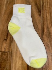 Vintage 80s NIKE Spell Out Quarter Socks Rare Neon Yellow Sz 8-10 Vtg OG Tennis