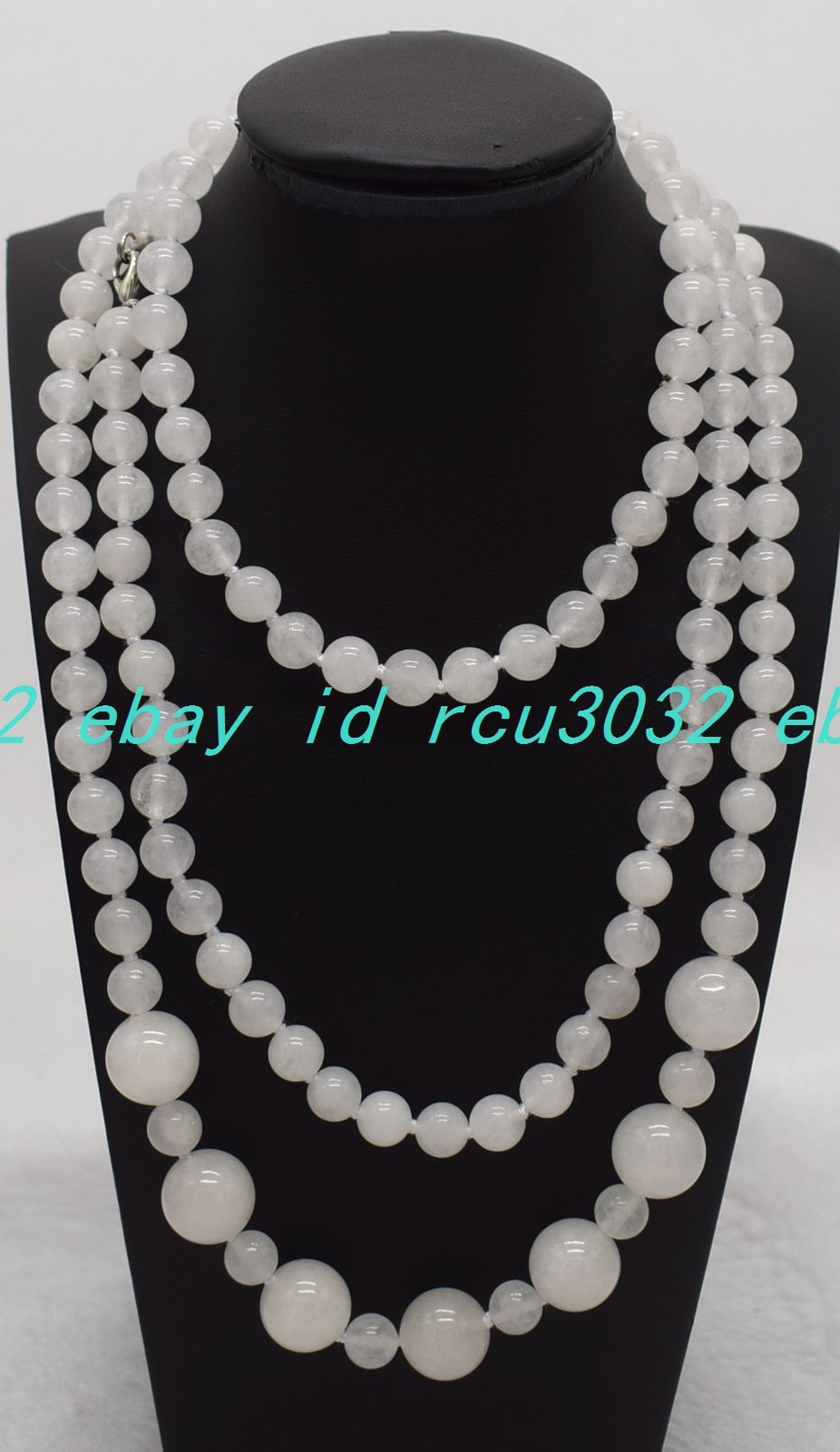 8-14mm Natural White Jade Round Beads Gemstone Necklace 50 Inches