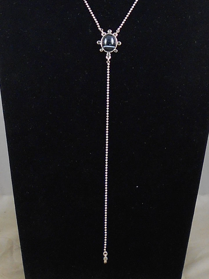 Collar Lucky Brand Cadena Bola Plata Ágata Negra Lariat Y Gota JWEL4214 $35 Foto 2 de 3