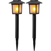 Star Led 2Er Set Flame Mini Solar Wege Leuchte Lampe Erd Spieß Laterne Schwarz