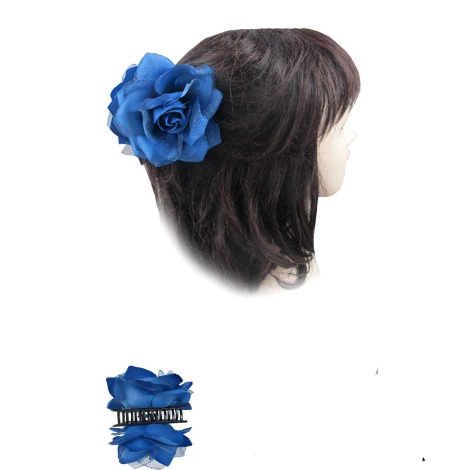 Lotes de 2 peças de acessórios de barrette com clipe de mandíbula e garra de cabelo arco flores de chiffon - Imagem 3 de 3
