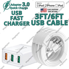 USB QC 3.0 Fast Wall Charger Plug Sync Data Cable For iPhone 14 13 12 11 8 7 XR