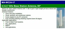 MARS MA-WC24-17B 17dBi 2.3-2.7GHz VP 60 degrees Sector Antenna with Mount