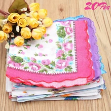 20Pcs Lady Handkerchiefs,100% Cotton Soft Pocket Square, Vintage Flower Hankies