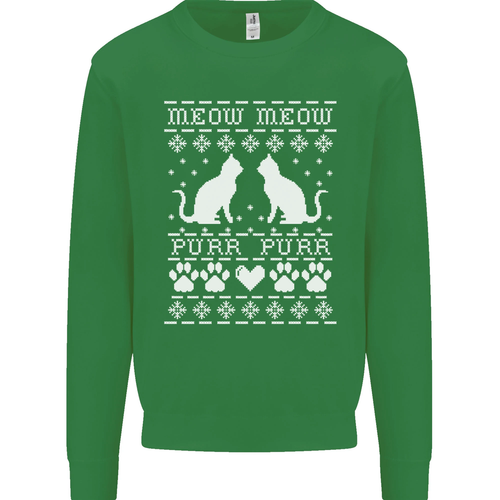 Christmas Cat Meow Purr Funny Xmas Kids Sweatshirt Jumper - Picture 44 of 87