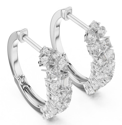 Natural Certified VVS1 Diamond Minimalist Statement Hoop Earrings 14k Gold Over