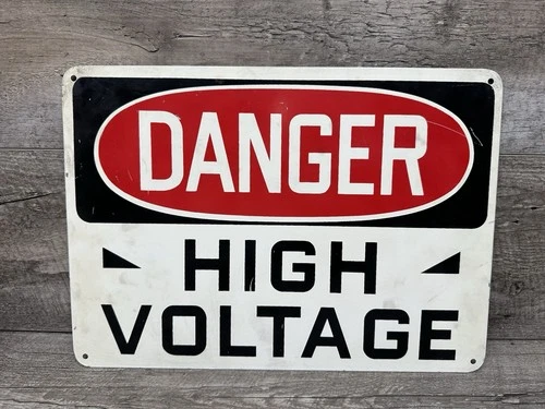 Vintage Danger High Voltage 10"x14" Metal Sign Industrial Shop Clean !!!