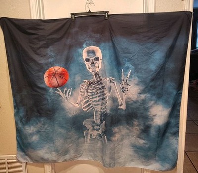 Unbranded Skeleton Playing Basketball Cloth Wall Hanging Novelty Halloween Decor