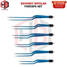Bayonet Bipolar Forceps with 1mm and 1.5mm tip sizes set of 12 pcs with cable