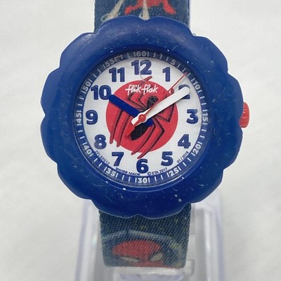 Flik Flak Swatch Spiderman Watch Boys Youth Blue Marvel Nylon New Battery 7.5''