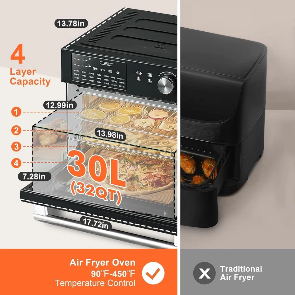 Extra Large Air Fryer Toaster Oven Combo 32QT 21-in-1 1800W Dual Cook Preset - Image 2 of 4