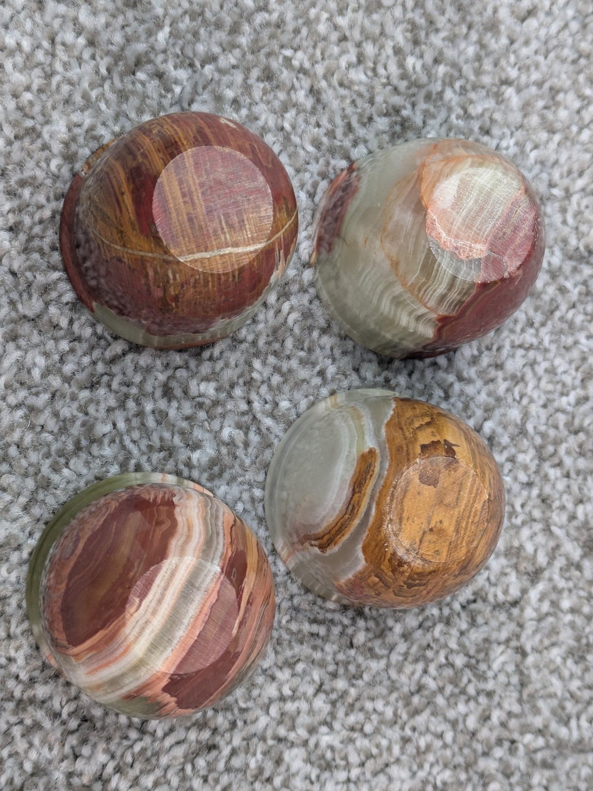 Onyx Stone Shot Glasses Set Of 4 Green Brown Agate Carved Marble Cups Vtg Decor