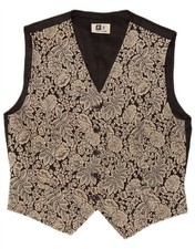 Vintage Damen Weste UK 14 groß schwarz Blumen Viskose DC03