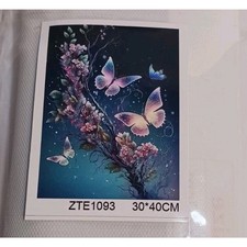 5D Diamond Painting Kit Flowers  Butterflies Round Full Drill 30cm x 40cm NEW