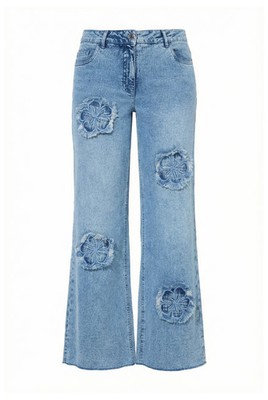Angel of Style Damen große Größen Jeans Nora weites Bein Fransen Blüten