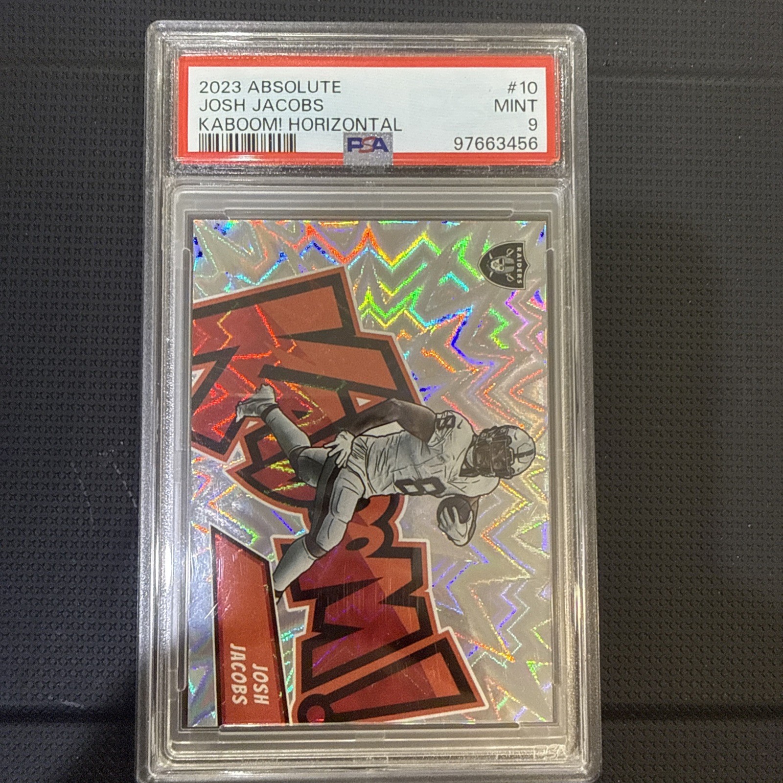 2023 Panini Absolute - Kaboom! Horizontal Josh Jacobs #10 PSA 9