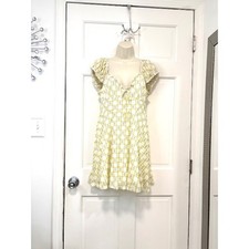 Urban Outfitters Yellow Floral Smocked Mesh Dress L Puff Sleeve Ruched Coquette