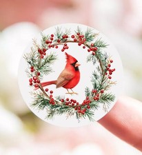 Red Cardinal Wreath Christmas Favors Scrapbook Stickers Holiday Envelope Seals