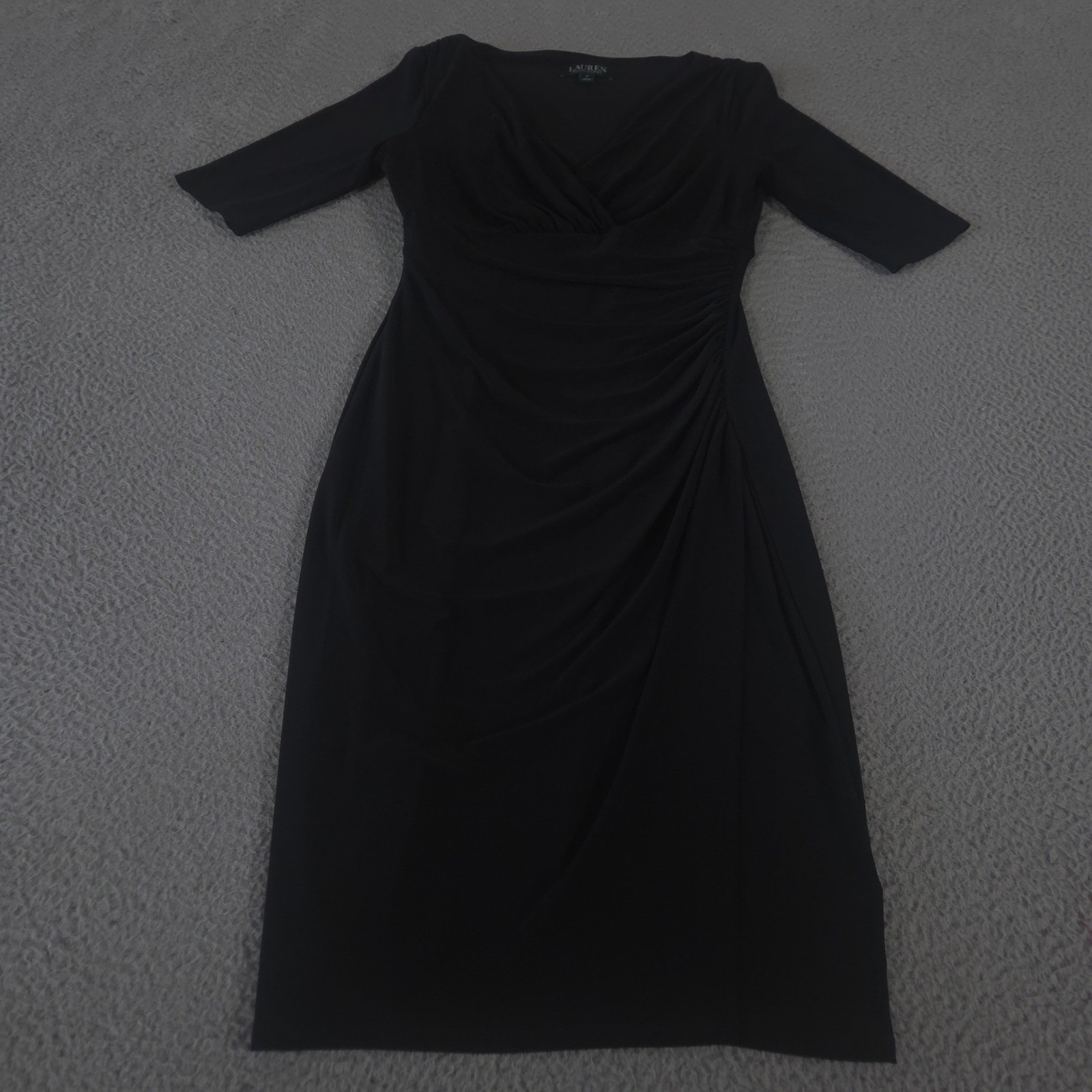 Lauren Ralph Lauren Dress Womens 4 Black Ruched Side Surplice V-Neck Stretch