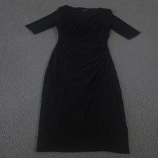 Lauren Ralph Lauren Dress Womens 4 Black Ruched Side Surplice V-Neck Stretch