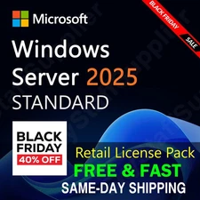 Microsoft Windows Server 2025 STANDARD 24 Core License KEY +10 Access CALs - NEW