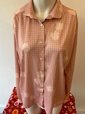 VINTAGE Damen 70er Jahre LACHSROSA RETRO MUSTER WEICHES LANGARMSHIRT 42" Brustumfang