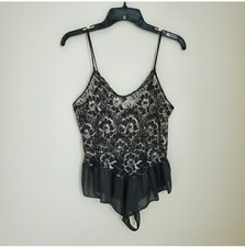 Vintage Black Silver Floral Lace Bodysuit Playsuit
