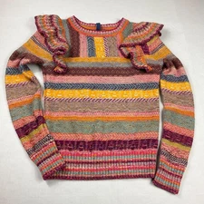 Pilcro Anthropologie Ruffled Sweater Vibrant Striped Boho Feminine Cozy XS Knit
